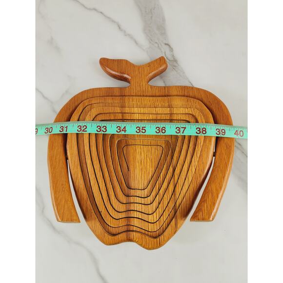 Wood Folding Fruit Basket Apple Shaped 11" John's Wood Shop Handcrafted USA - Picture 15 of 16